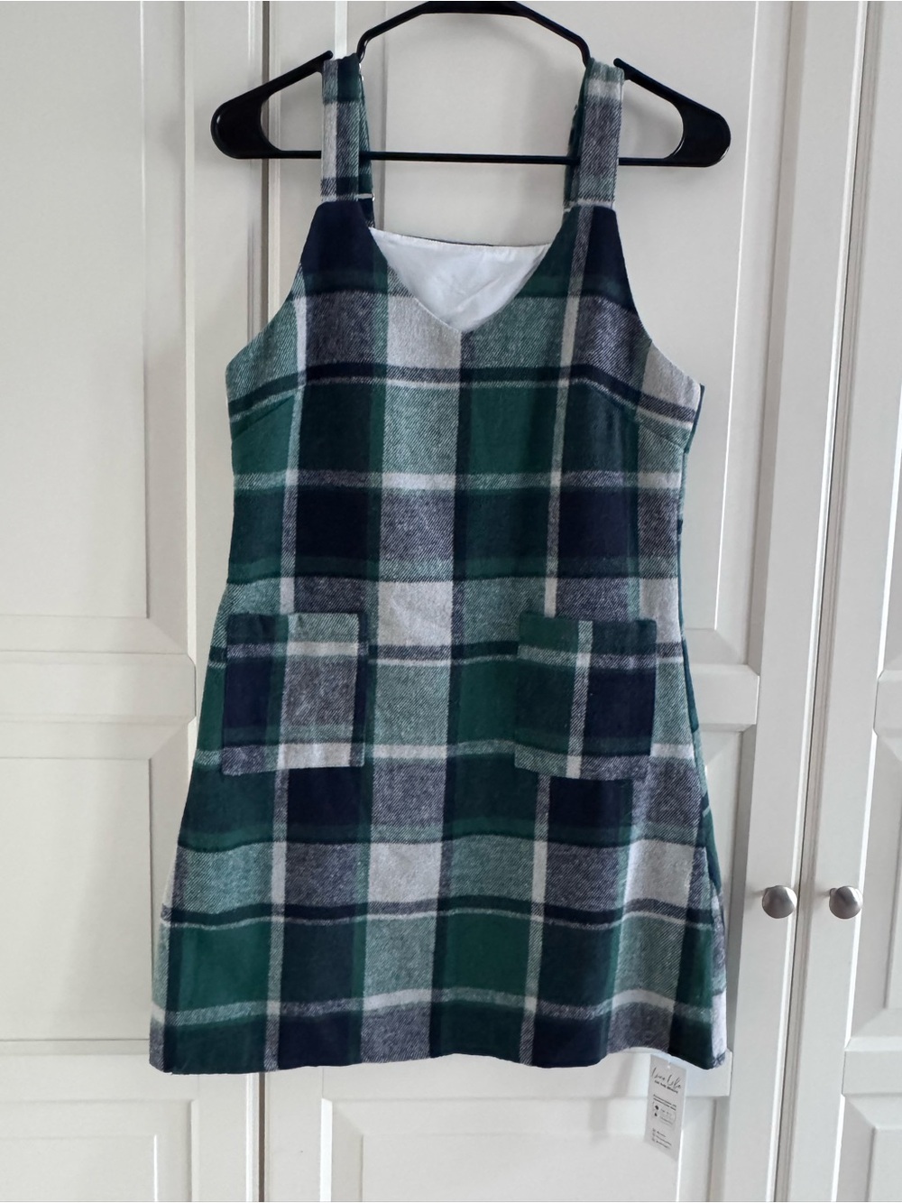 Cupshe Green and Navy Plaid Mini Pinafore Dress
